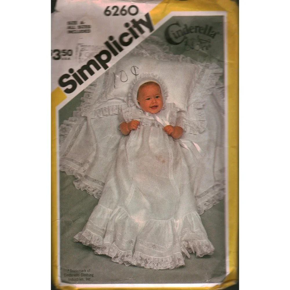 Simplicity 6260 Babies Christening Dress Hat Pillow Blanket Pattern Size NB-6M